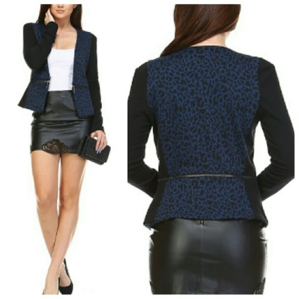 Black Blazer With Navy Leopard Print NWT